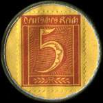 Timbre de 5 pfennig lie-de-vin sur fond jaune