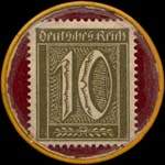 Timbre-monnaie Paul Sträter à Barmen type 2 - 10 pfennig olive sur fond grenat - revers