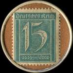 Timbre de 15 pfennig bleu-vert sur fond brun