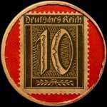Timbre de 10 pfennig olive sur fond rouge