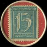 Timbre de 15 pfennig bleu-vert sur fond rouge