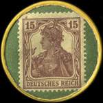 Timbre de 15 pfennig violet sur fond vert