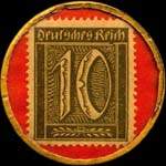 Timbre-monnaie L. Tietz à Coblenz type 1a - 10 pfennig olive sur fond rouge - revers