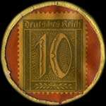Timbre-monnaie L. Tietz à Coblenz type 1b - 10 pfennig olive sur fond rouge - revers
