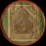 Timbre-monnaie L. Tietz à Coblenz type 4 - 5 pfennig brun sur fond vert - revers