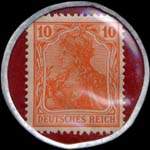 Timbre de 10 pfennig orange sur fond grenat