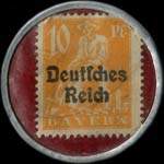 Timbre de 10 pfennig jaune sur fond grenat