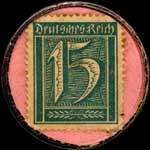 Timbre-monnaie Aug. Von Den Steinen - Cravatten-Fabrik - Elberfeld - Barmen - Duisburg - Cravatten - Bielefelder - Herrenwäsche - 15 pfennig bleu sur fond rose - revers