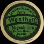 Timbre-monnaie Westoff's Magenbittern - 5 pfennig lie-de-vin sur fond vert - avers