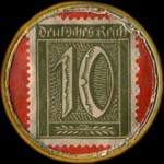 Timbre-monnaie Wichelhaus Schuhwaren à Solingen - 10 pfennig olive sur fond rouge - revers