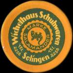 Timbre-monnaie Wichelhaus Schuhwaren à Solingen - 10 pfennig olive sur fond rouge - avers