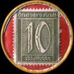 Timbre de 10 pfennig olive sur fond rouge