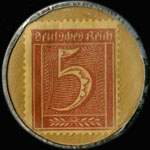 Timbre de 5 pfennig bordeaux sur fond jaune