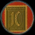 Timbre de 10 pfennig olive sur fond rouge