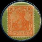 Timbre de 10 pfennig rouge sur fond vert