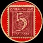 Timbre de 5 pfennig bordeaux sur fond rouge
