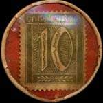 Timbre de 10 pfennig olive sur fond rouge