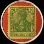 Timbre de 20 pfennig vert sur fond rouge