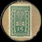 Briefmarkenkapselgeld (timbre-monnaie) Allgemeine Industriebank - Wien I - Wipplinger Strasse 2 - 15 kronen sur fond marbr� - revers