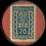 Timbre-monnaie Hotel Stadt Wien - Baden - 20 kronen sur fond saumon - revers