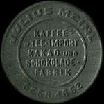 Timbre-monnaie Julius Meinl - 50 heller sur fond bleu-vert - avers