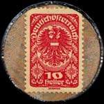 Timbre-monnaie J. Wiegele - 10 heller rouge sur fond marbr� - revers