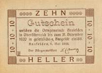 Timbre-monnaie (gutschein) - Ansfelden - Gustchein tamponn� de 10 heller - dos