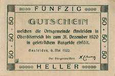 Timbre-monnaie (gutschein) - Ansfelden - Gustchein tamponn� de 50 heller - dos