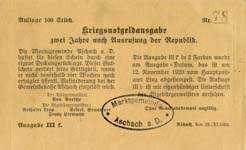 Biefmarkengeld Aschach - 75 heller - timbre-monnaie - encased stamp - gutschein - back