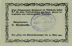 Biefmarkengeld Reichental - 6 heller n°27 - timbre-monnaie - encased stamp - gutschein - back