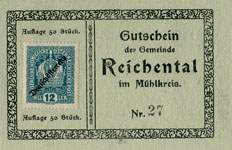 Biefmarkengeld Reichental - 12 heller n°27 - timbre-monnaie - encased stamp - gutschein - front