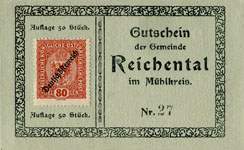 Biefmarkengeld Reichental - 80 heller n°27 - timbre-monnaie - encased stamp - gutschein - front