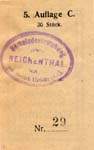 Biefmarkengeld Reichental - 50 heller bleu-noir 5 C - timbre-monnaie - encased stamp - gutschein - back