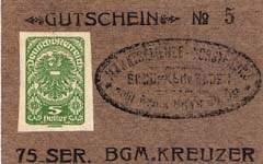 Biefmarkengeld Schenkenfelden - 5 heller vert - timbre-monnaie - encased stamp - gutschein - front