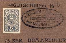 Biefmarkengeld Schenkenfelden - 5 heller gris - timbre-monnaie - encased stamp - gutschein - front
