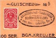 Biefmarkengeld Schenkenfelden - 10 heller orange - timbre-monnaie - encased stamp - gutschein - front