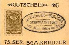 Biefmarkengeld Schenkenfelden - 60 heller A - timbre-monnaie - encased stamp - gutschein - front