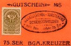 Biefmarkengeld Schenkenfelden - 60 heller B - timbre-monnaie - encased stamp - gutschein - front
