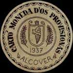 Timbre-monnaie de fantaisie - Alcover - 1937 - Espagne - carton moneda
