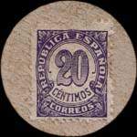 Carton moneda Angles 1937 - 20 centimos - timbre-monnaie de fantaisie - Espagne - revers