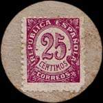 Carton moneda Arenys de Munt 1937 - 25 centimos - timbre-monnaie de fantaisie - Espagne - revers