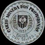Carton moneda Bages d'en Selves 1937 - 60 centimos - timbre-monnaie de fantaisie - Espagne - avers