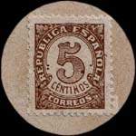Carton moneda Baleares 1936 - 5 centimos - timbre-monnaie de fantaisie - Espagne - revers