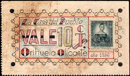 Timbre-monnaie sur papier fort - 10 centimos - Casa del Pueblo - Orihuela-Alicante - Espagne - face