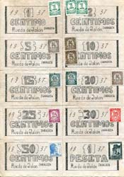 Planche de 10 timbres-monnaie - 1 centimo à 1 peseta - Rueda de Jalón - Espagne - dos
