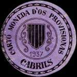 Carton moneda Cabrils 1937 - 45 centimos - timbre-monnaie de fantaisie - Espagne - avers