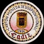 Timbre-monnaie de fantaisie - Cadiz - 1936 - Espagne - carton moneda