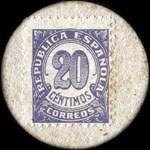 Carton moneda Caspe 1937 - 20 centimos - timbre-monnaie de fantaisie - Espagne - revers