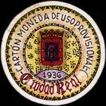 Carton moneda Ciudad Real 1936 - 1 centimo - timbre-monnaie de fantaisie - Espagne - avers
