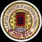 Carton moneda Ciudad Real 1936 - 1 centimo - timbre-monnaie de fantaisie - Espagne - avers